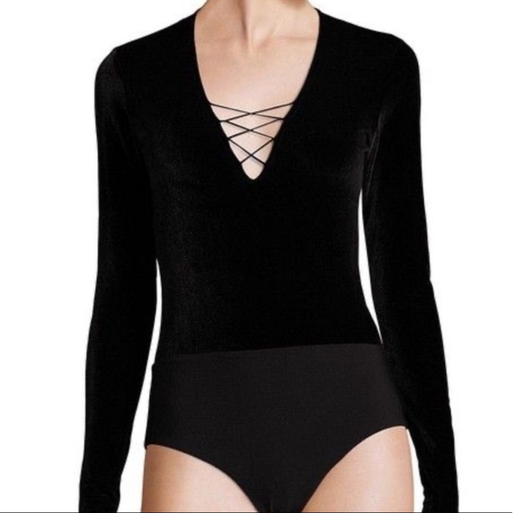 Alice & Olivia London Velvet Lace-Up Bodysuit
